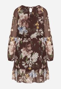 Born2be - Brązowa Sukienka o Rozkloszowanym Kroju w Kwiaty Zeramera. Okazja: na co dzień. Kolor: brązowy. Materiał: wiskoza. Długość rękawa: długi rękaw. Wzór: kwiaty. Typ sukienki: rozkloszowane. Styl: casual #3