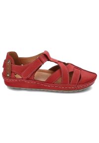 Czerwone Sandały Kampa Damskie Skórzane Obuwie. Okazja: na co dzień. Kolor: czerwony. Materiał: skóra. Styl: casual #4