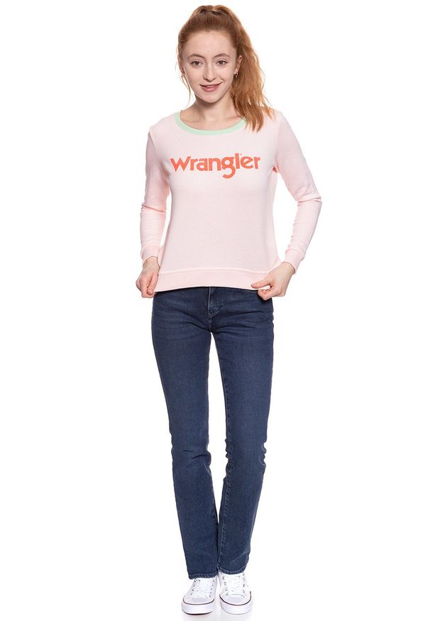 Wrangler - DAMSKI SWETER WRANGLER RETRO KABEL SWT ROSEWATER W602RHYLF 112130380. Wzór: nadruk. Styl: retro