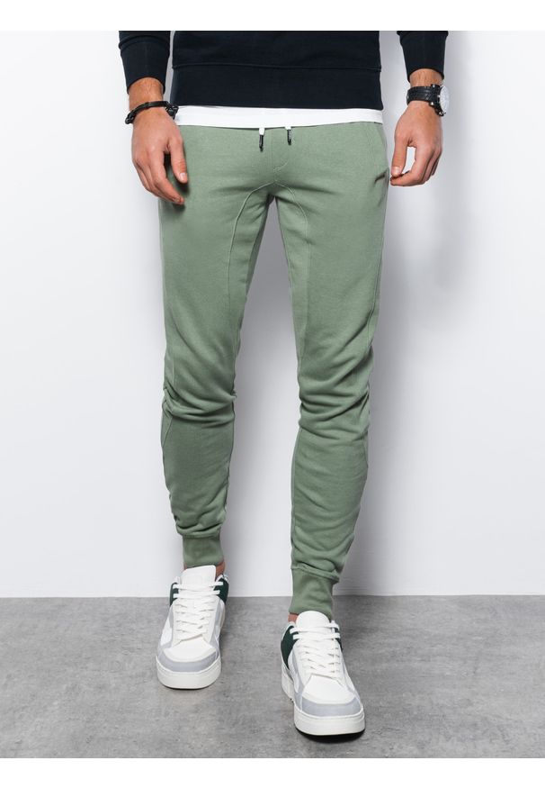Ombre Clothing - Spodnie męskie dresowe joggery - zielone V3 P948 - XXL. Kolor: zielony. Materiał: dresówka