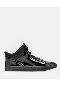 Kazar - Czarne sneakersy męskie. Kolor: czarny. Materiał: skóra, syntetyk, lakier