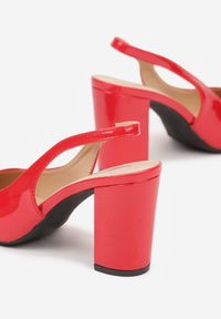 Renee - Czerwone Sandały Lakierowane na Słupku Slingback Halasela. Okazja: na co dzień, na imprezę. Kolor: czerwony. Materiał: lakier. Obcas: na słupku. Styl: wizytowy, casual, elegancki #4