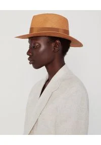 RUSLAN BAGINSKIY - Brązowy kapelusz ze wstążką. Kolor: brązowy. Wzór: aplikacja. Styl: klasyczny #2