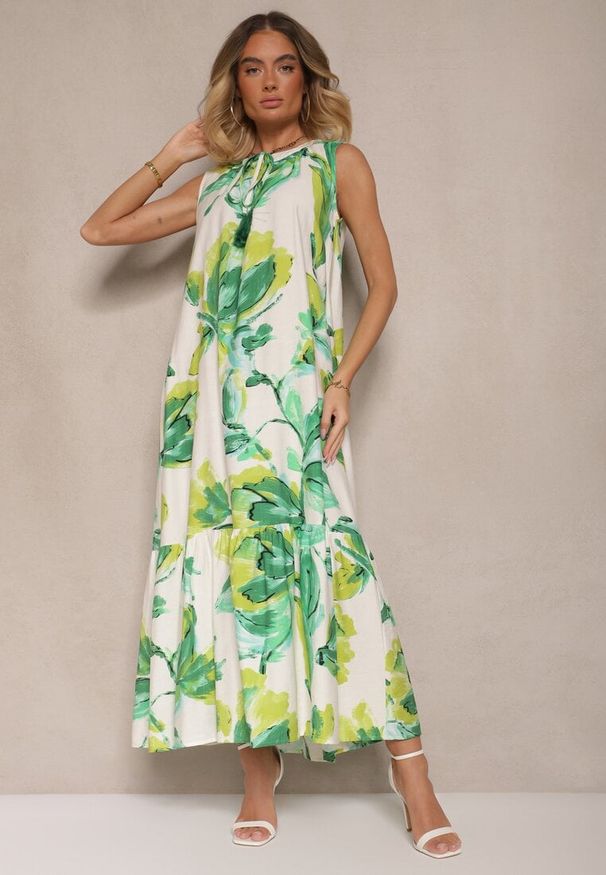 Renee - Zielona Sukienka z Wiskozą w Kwiaty Liorissa. Okazja: na co dzień. Kolor: zielony. Materiał: wiskoza. Wzór: kwiaty. Styl: klasyczny, casual, elegancki