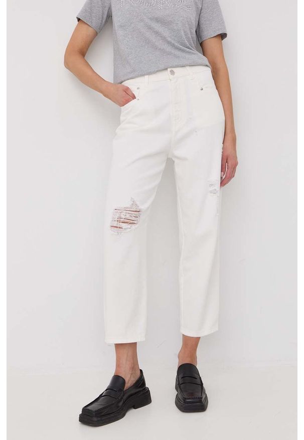 TwinSet - Twinset jeansy damskie kolor biały high waist. Stan: podwyższony. Kolor: biały