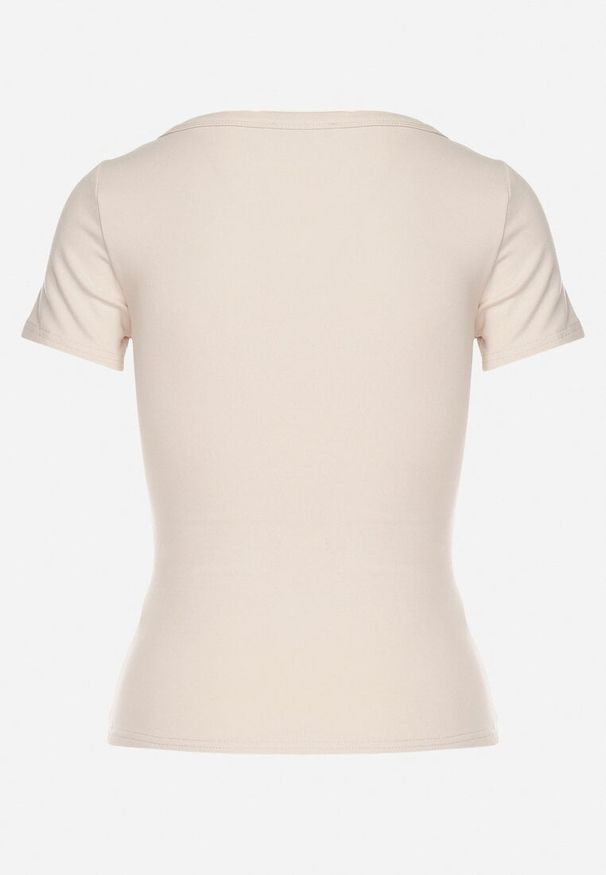 Born2be - Jasnobeżowy T-shirt z Bawełny z Okrągłym Dekoltem Efruna. Okazja: na co dzień. Kolor: beżowy. Materiał: bawełna. Styl: elegancki, casual