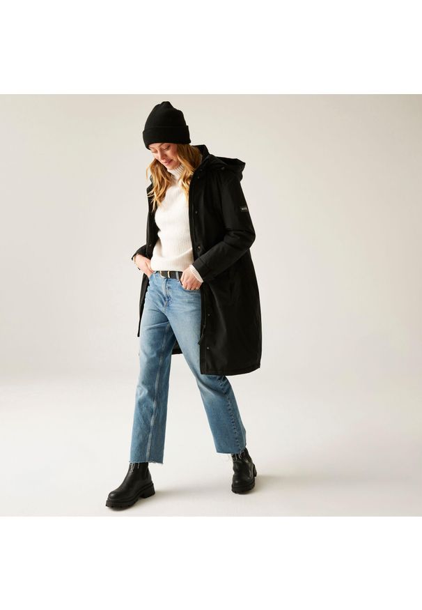 Regatta - Płaszcz damski przejściowy ocieplany przeciwdeszczowy Yannta. Kolor: czarny. Materiał: puch, materiał. Długość: długie. Sport: turystyka piesza