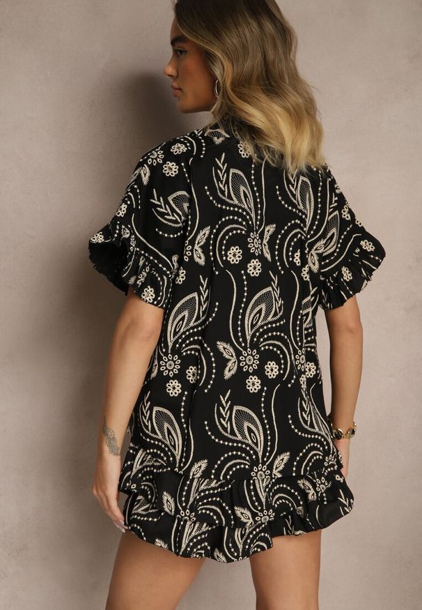 Renee - Czarny Komplet z Bawełny Spódnico-Szorty i Wiązana Koszula Redea. Kolor: czarny. Materiał: bawełna