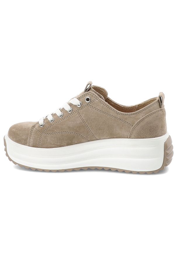 Sneakersy damskie Filippo, cholewka z naturalnej skóry zamszowej z klasycznym sznurowaniem i subtelnymi przeszyciami, masywna platforma o płynnej lin. Okazja: na spacer, na co dzień. Zapięcie: sznurówki. Kolor: beżowy. Materiał: zamsz, skóra. Szerokość cholewki: normalna. Sezon: jesień, lato, wiosna. Obcas: na platformie. Styl: klasyczny