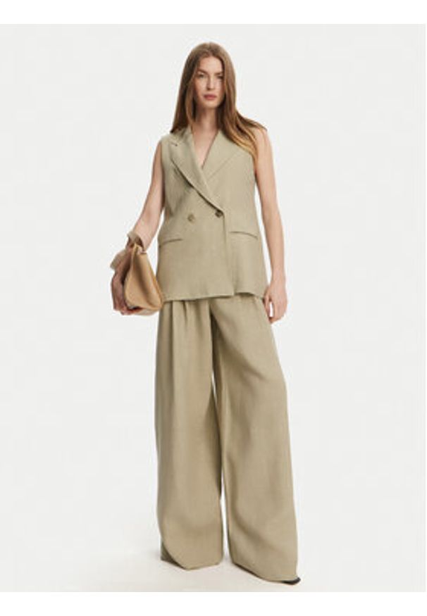 Marella Spodnie palazzo Zama 2513131132200 Khaki Regular Fit. Kolor: brązowy. Materiał: len