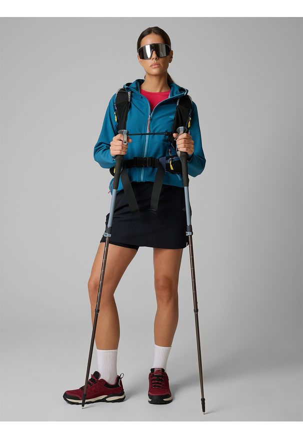 4f - 4F Kurtka softshell wiatroodporna damska - turkusowa L. Kolor: turkusowy. Materiał: softshell. Długość: długie. Sezon: lato. Sport: turystyka piesza