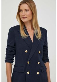 Polo Ralph Lauren marynarka z domieszką wełny kolor granatowy dwurzędowa gładka. Typ kołnierza: polo. Kolor: niebieski. Materiał: wełna. Wzór: gładki #6