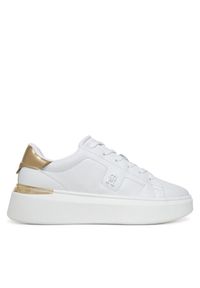TOMMY HILFIGER - Tommy Hilfiger Sneakersy Chic Platform Gold FW0FW08817 Biały. Kolor: biały. Materiał: skóra. Obcas: na platformie