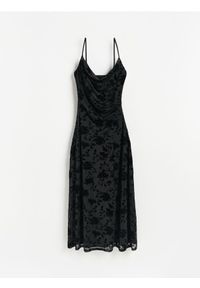 Reserved - Sukienka maxi w kwiaty - czarny. Kolor: czarny. Materiał: dzianina. Wzór: kwiaty. Typ sukienki: proste. Długość: maxi #1