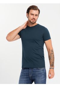 Ombre Clothing - Zestaw męskich t-shirtów bawełnianych BASIC z okrągłym dekoltem – czarny/biały/granatowy V1. Okazja: na co dzień. Kolor: biały. Materiał: bawełna. Styl: klasyczny, casual #6