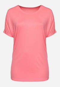 Born2be - Różowy T-shirt z Rękawami w typie Nietoperza Salilena. Okazja: na co dzień. Kolor: różowy. Materiał: jeans. Wzór: aplikacja. Styl: wizytowy, casual, elegancki