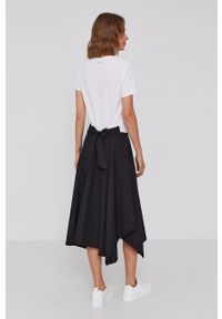 DKNY - Dkny - Sukienka. Kolor: czarny. Materiał: materiał. Długość rękawa: krótki rękaw. Typ sukienki: rozkloszowane, asymetryczne. Długość: midi #3