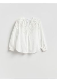 Reserved - Bluzka z ażurową wstawką - złamana biel. Materiał: bawełna. Wzór: ażurowy #1