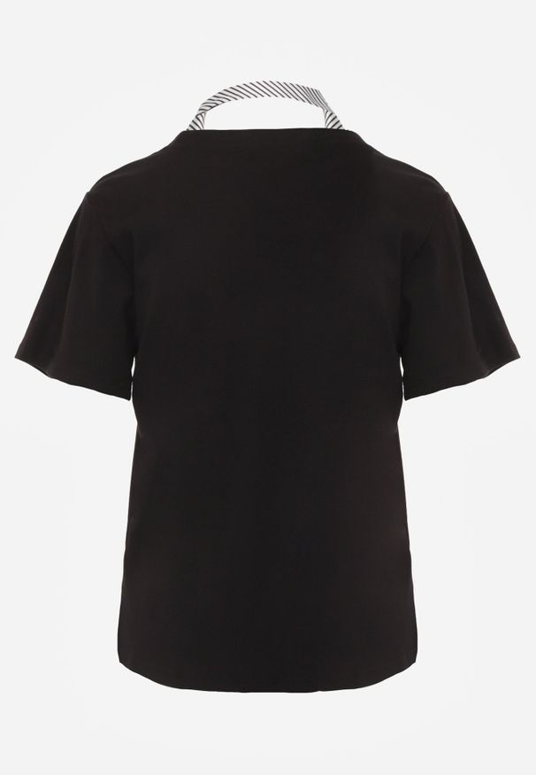 Born2be - Czarny T-shirt z Bawełny w Klasycznym Stylu z Apaszką Bluestel. Okazja: do pracy, na co dzień, na spotkanie biznesowe. Kolor: czarny. Materiał: bawełna. Długość: długie. Styl: klasyczny