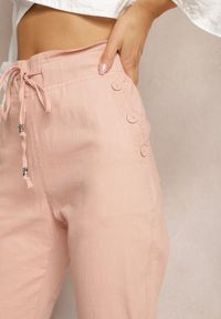 Renee - Różowe Spodnie High Waist ze Sznurkami i Guzikami Arifea. Okazja: na co dzień. Stan: podwyższony. Kolor: różowy. Styl: casual #6