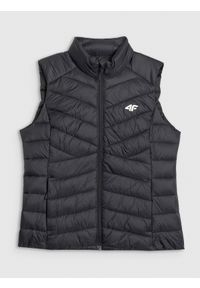 4f - 4F Bezrękawnik z wypełnieniem syntetycznym damski - czarny M. Typ kołnierza: kaptur. Kolor: czarny. Materiał: syntetyk. Długość rękawa: bez rękawów. Wzór: jodełka #1