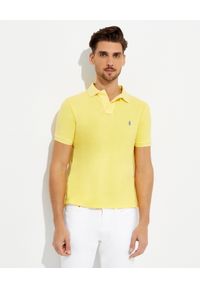 Ralph Lauren - RALPH LAUREN - Żółta koszulka polo Custom Slim Fit. Typ kołnierza: polo. Kolor: żółty. Materiał: prążkowany, bawełna. Wzór: haft