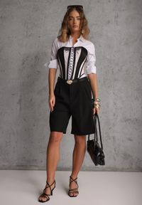 Renee - Czarne Szorty Bermudy Eleganckie z Paskiem High Waist Rhodissa. Okazja: na co dzień. Stan: podwyższony. Kolor: czarny. Materiał: materiał. Styl: elegancki #3