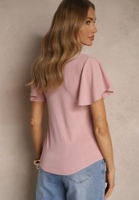 Renee - Różowa Bluzka z Rozkloszowanymi Rękawami Sunelva. Okazja: na co dzień. Kolor: różowy. Materiał: jeans. Styl: elegancki, casual #4