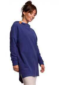BE - Hoodie długa bluza damska z kapturem niebieska bawełniana dzianina. Typ kołnierza: kaptur. Kolor: niebieski. Materiał: dzianina, bawełna. Długość: długie. Wzór: gładki #1
