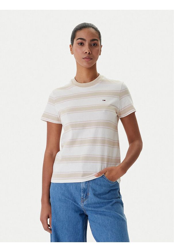 Tommy Jeans T-Shirt DW0DW21834 Beżowy Regular Fit. Kolor: beżowy. Materiał: bawełna