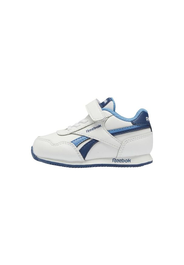 Buty do chodzenia niemowlęce Reebok Royal CL Jogger. Zapięcie: rzepy. Kolor: niebieski, biały, wielokolorowy. Materiał: guma, syntetyk, tkanina, materiał. Szerokość cholewki: normalna. Model: Reebok Royal. Sport: turystyka piesza