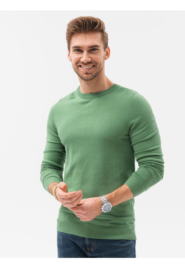 Ombre Clothing - Sweter męski E177 - zielony - XXL. Kolor: zielony. Materiał: nylon, wiskoza. Styl: klasyczny