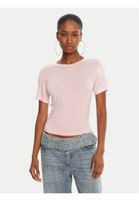 Juicy Couture T-Shirt Sheer JCWCT225301 Różowy Slim Fit. Kolor: różowy. Materiał: wiskoza