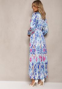 Renee - Niebieska Rozkloszowana Sukienka z Elastyczną Gumką w Talii w Stylu Boho Mizza. Kolor: niebieski. Materiał: tkanina. Styl: boho