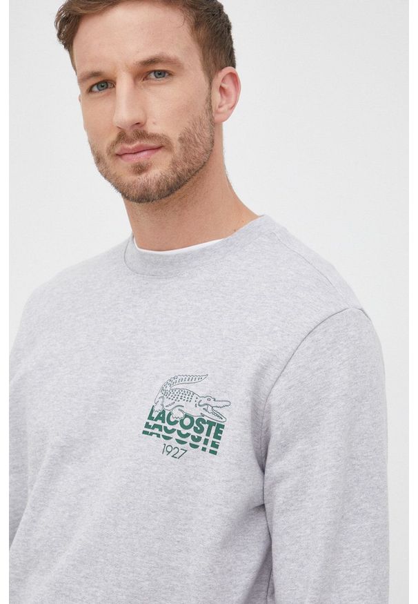 Lacoste bluza bawełniana męska kolor szary z nadrukiem. Kolor: szary. Materiał: bawełna. Wzór: nadruk