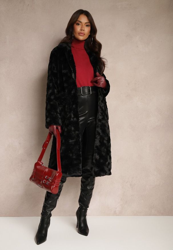 Renee - Czarny Płaszcz Jednorzędowy Vertiana. Okazja: na co dzień, na imprezę. Kolor: czarny. Materiał: jeans. Sezon: zima, jesień. Styl: wizytowy, klasyczny, elegancki, casual
