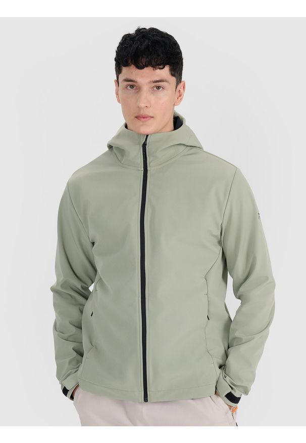 4f - 4F Kurtka softshell wiatroodporna membrana 5000 męska - oliwkowa/khaki 3XL. Typ kołnierza: kaptur. Kolor: oliwkowy, brązowy, wielokolorowy. Materiał: softshell. Technologia: Windstopper
