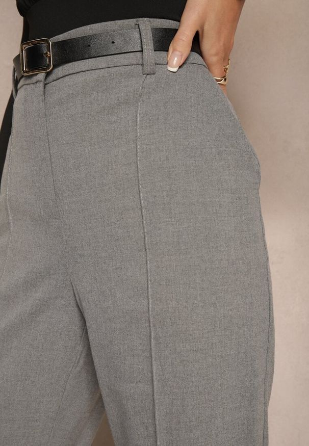 Renee - Jasnoszare Spodnie Garniturowe z Wiskozą High Waist o Szerokim Kroju Ceanita. Okazja: na co dzień, na spotkanie biznesowe. Stan: podwyższony. Kolor: szary. Materiał: wiskoza. Styl: biznesowy, casual