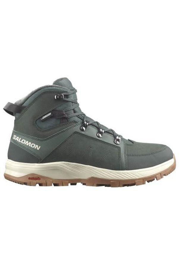 salomon - Buty do chodzenia męskie Salomon Outchill Ts Cswp. Wysokość cholewki: za kostkę. Kolor: zielony. Materiał: materiał, syntetyk, skóra. Szerokość cholewki: normalna. Sport: turystyka piesza