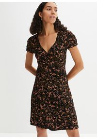 bonprix - Sukienka z dżerseju z mieszanki wiskozy. Kolor: czarny. Materiał: jersey, wiskoza. Wzór: nadruk #1