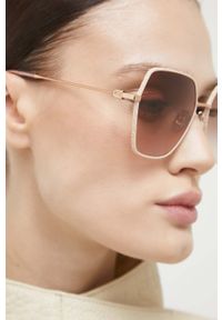 Furla okulary przeciwsłoneczne damskie kolor beżowy. Kolor: beżowy. Wzór: geometria #5