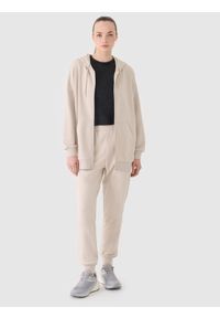 4f - 4F Bluza dresowa rozpinana z kapturem damska - beżowa XL. Okazja: na co dzień. Typ kołnierza: kaptur. Kolor: beżowy. Materiał: dresówka. Wzór: gładki, ze splotem. Styl: sportowy, casual