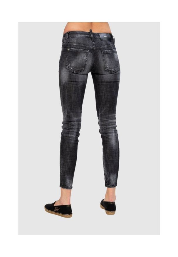 DSQUARED2 Medium waist skinny jeans czarne jeansy damskie, Rozmiar 38. Kolor: czarny. Wzór: aplikacja