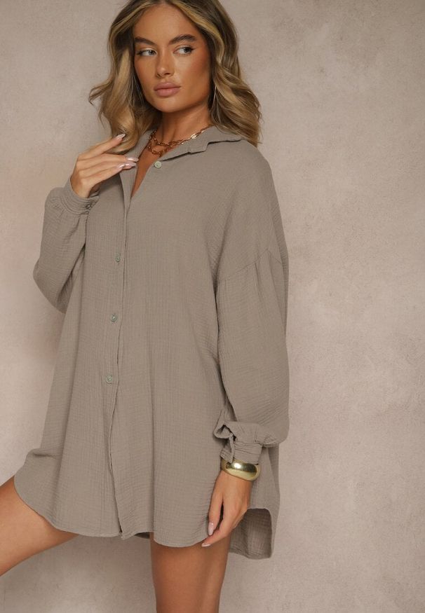 Renee - Beżowa Muślinowa Koszula z Bawełny Ateloria. Okazja: na co dzień. Kolor: beżowy. Materiał: bawełna. Styl: casual