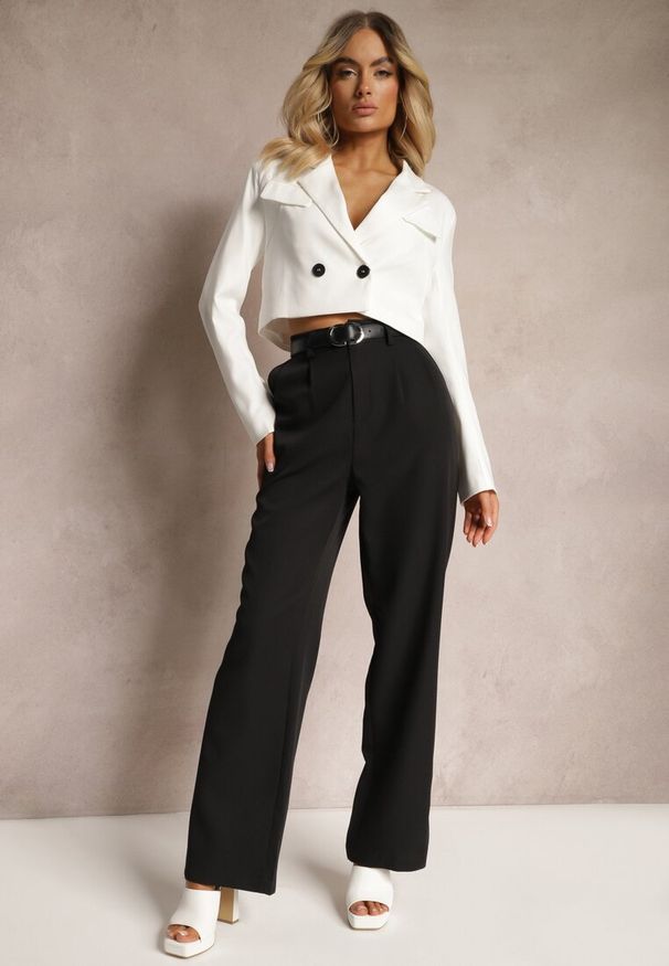 Renee - Czarne Garniturowe Spodnie High Waist z Gumką w Talii Oziara. Okazja: na co dzień. Stan: podwyższony. Kolor: czarny. Długość: długie. Styl: elegancki, casual