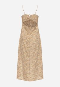 Born2be - Żółta Rozkloszowana Sukienka Ozdobiona Geometrycznym Wzorem Taelissa. Okazja: na co dzień. Kolor: żółty. Wzór: geometria, aplikacja. Sezon: wiosna, lato. Styl: casual, elegancki #6