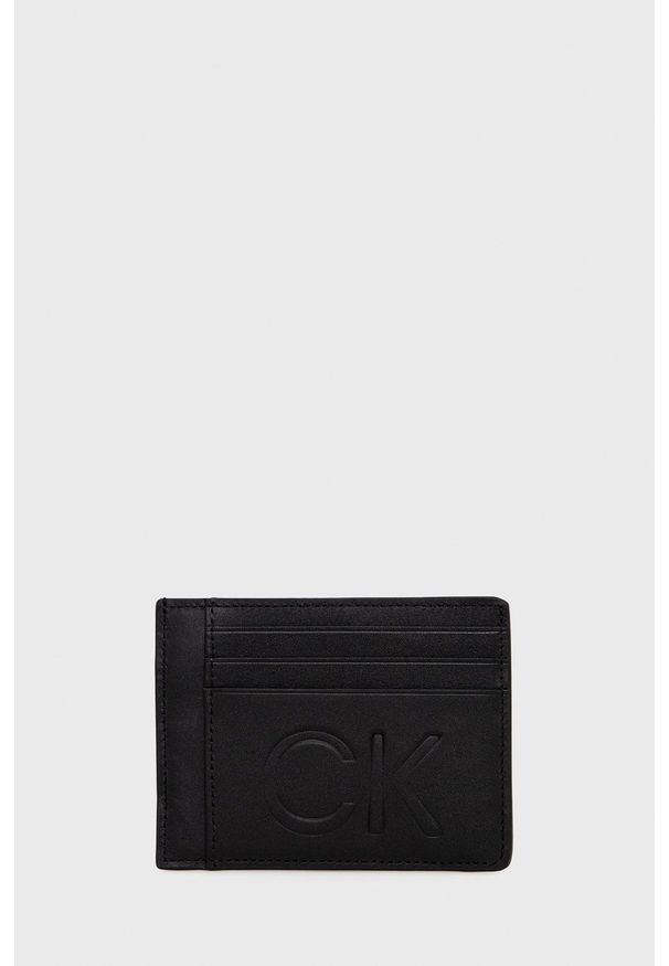 Calvin Klein Portfel skórzany męski kolor czarny. Kolor: czarny. Materiał: skóra. Wzór: gładki