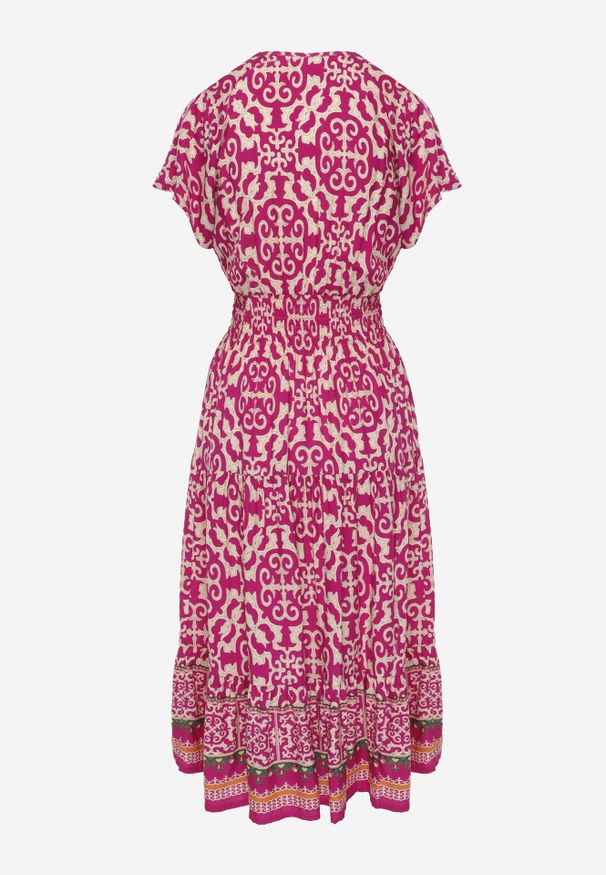 Renee - Fioletowa Sukienka z Bawełny z Trójkątnym Dekoltem i Gumką w Talii Zapinana na Guziki Lavlea. Okazja: na co dzień. Kolor: fioletowy. Materiał: bawełna. Długość rękawa: krótki rękaw. Sezon: lato. Typ sukienki: proste. Styl: casual, wizytowy