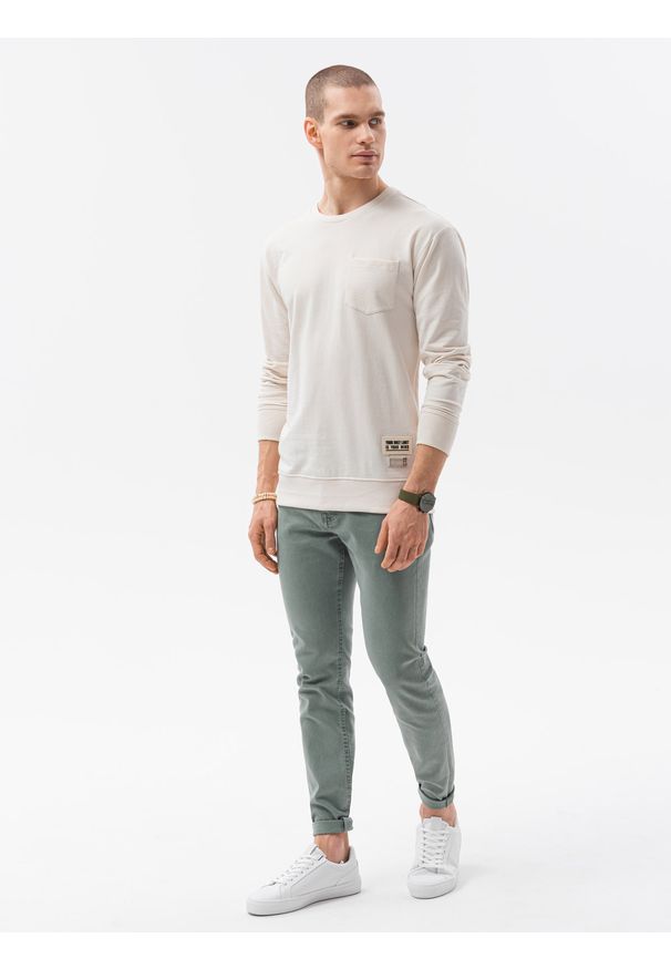 Ombre Clothing - Bluza męska bez kaptura - ecru V2 B1149 - XXL. Typ kołnierza: bez kaptura. Materiał: bawełna, jeans, materiał, poliester. Wzór: melanż