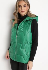 Born2be - Zielona Pikowana Kamizelka z Nieodpinanym Kapturem Unaria. Kolor: zielony #4